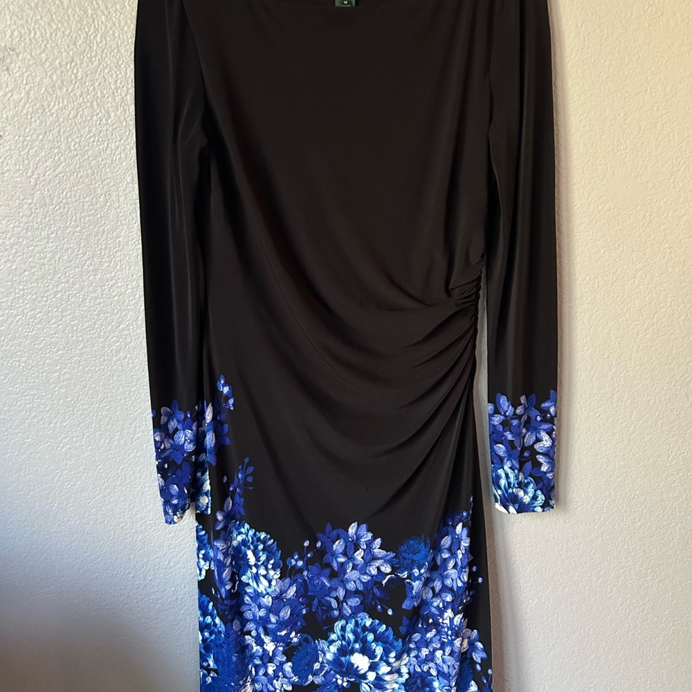 Ralph Lauren Black Dress with Blue Floral Accents